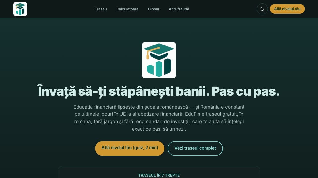 Prima pagină EduFin: „Învață să-ți stăpânești banii. Pas cu pas.”